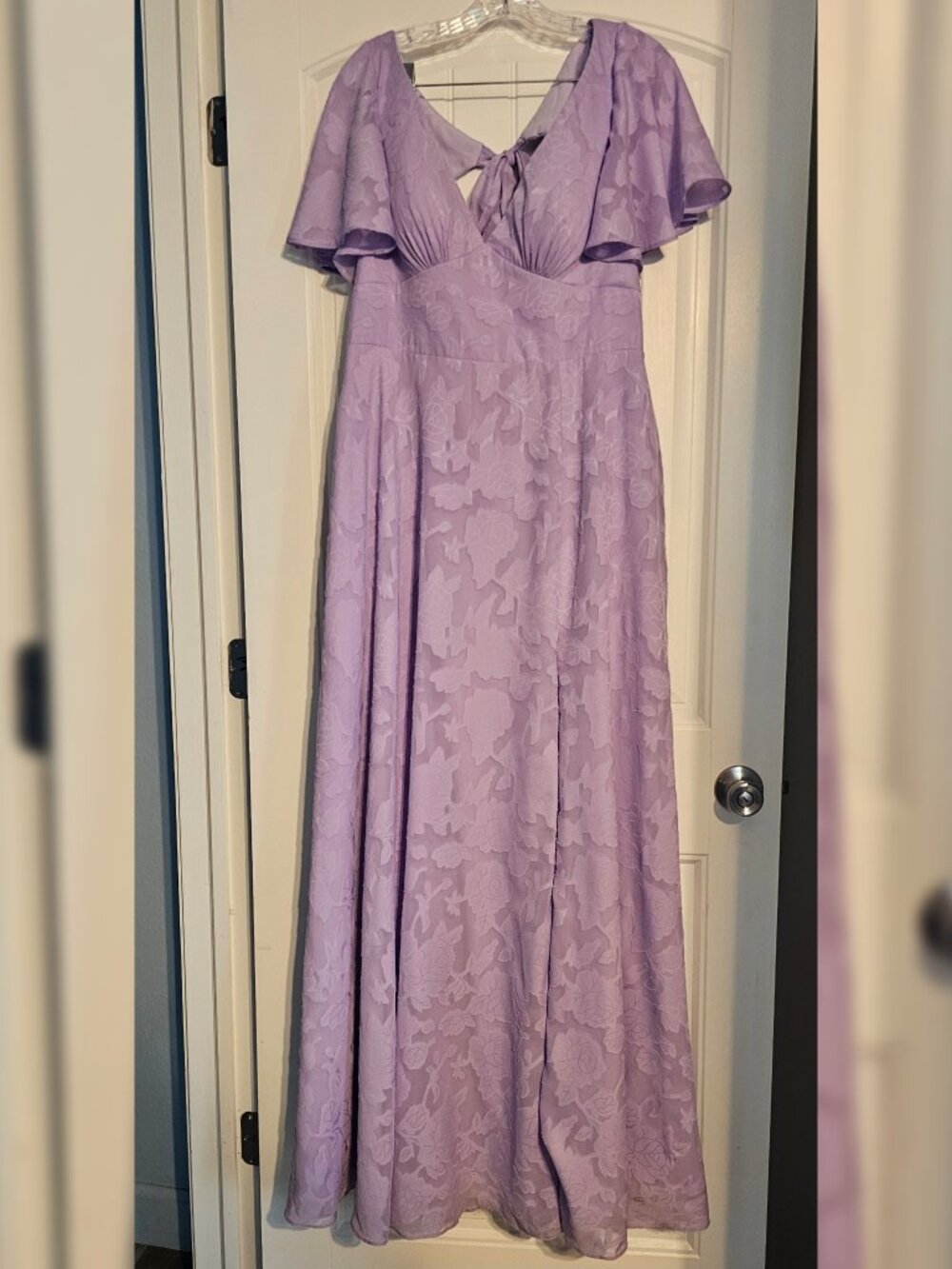 Azazie Women's Kimber Floral Lilac Burnout Dress with Pockets